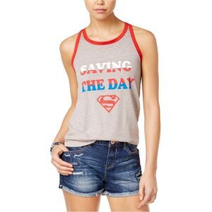 Warner Brothers Womens Saving The Day Racerback Tank Top, Grey, NWT